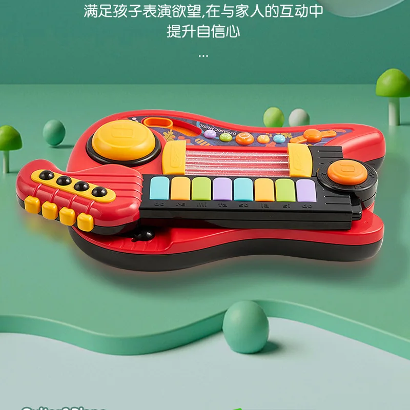 Wholesale 2 In 1 Kids Guitar Folding Musical Electronic Educational Piano Instrument Brain-Training Toy Birthday Gift for Unisex