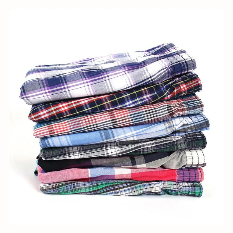 В наличии в наличии, традиционное Мужское нижнее белье, хлопковые клетчатые боксеры, шорты, удобная свободная Пижама, домашняя одежда, шорты