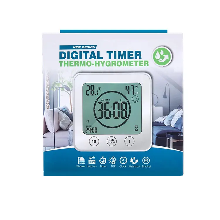 2 IN 1 Waterproof thermometer and hygrometer Touch Screen bathroom wall clock
