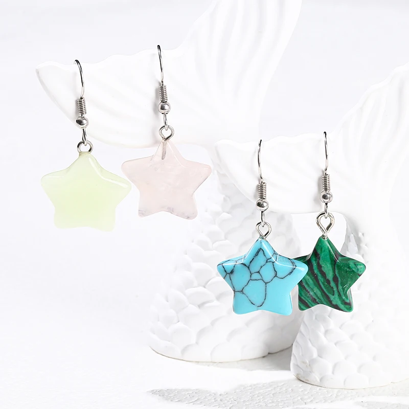 JD GEMS Reiki Luxury Fine Jewelry Charm Earrings Natural Stone Beads Star Shape Stainless Steel Earrings