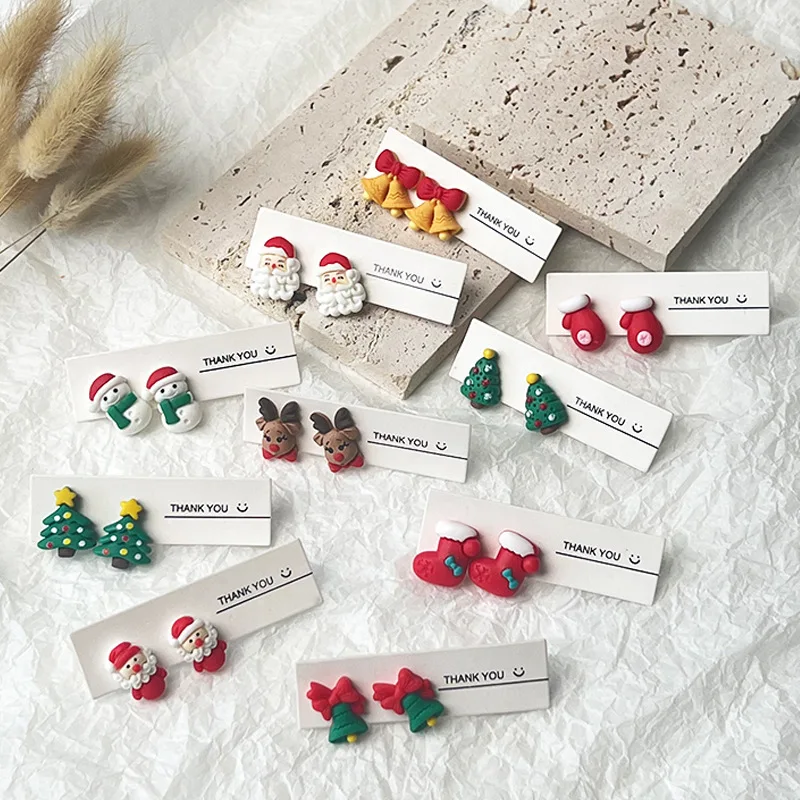 Christmas Cute Earrings Christmas Stocking Tree Bell Elk Deer Animal Snowman Earrings Christmas Holiday Accessories Girl Gift
