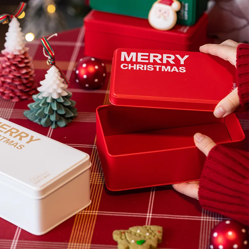 Fancy Rectangular Shape Empty Cookie Storage Gift Box Christmas Metal Tin