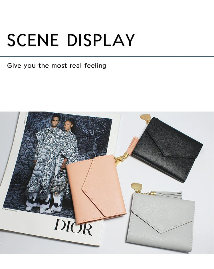 Minimalist Small Short Cheap Student kids Mini Cute Slim Leather Tassel Wallets