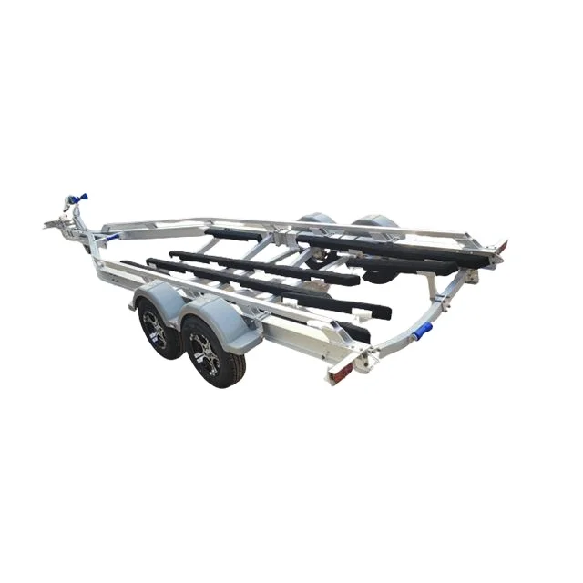 8.25m high quality loading 24-26ft tandem axle wooden bunks aluminum boat trailer