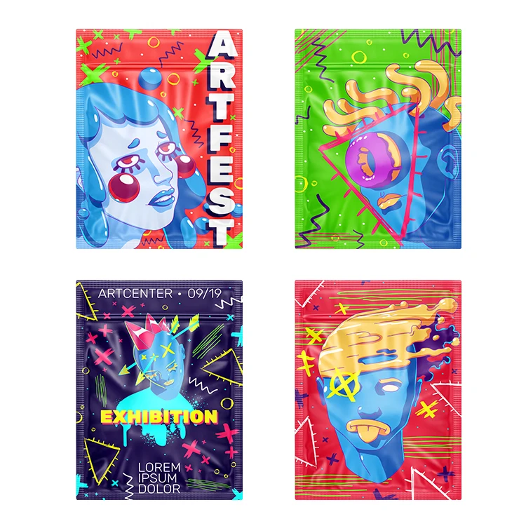 Custom Printed 3.5g 7g 14g 1oz 1lb Laminated Mylar Zipper Packaging Bags 3.5 Smell Proof Mini Bags