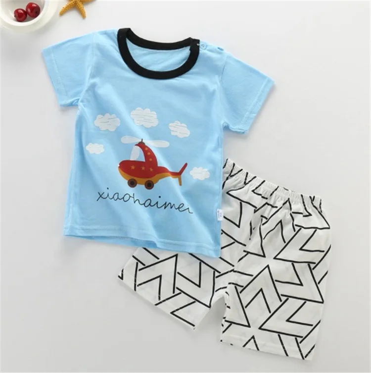 Comfortable blue factory summer cartoon  baby clothes sets