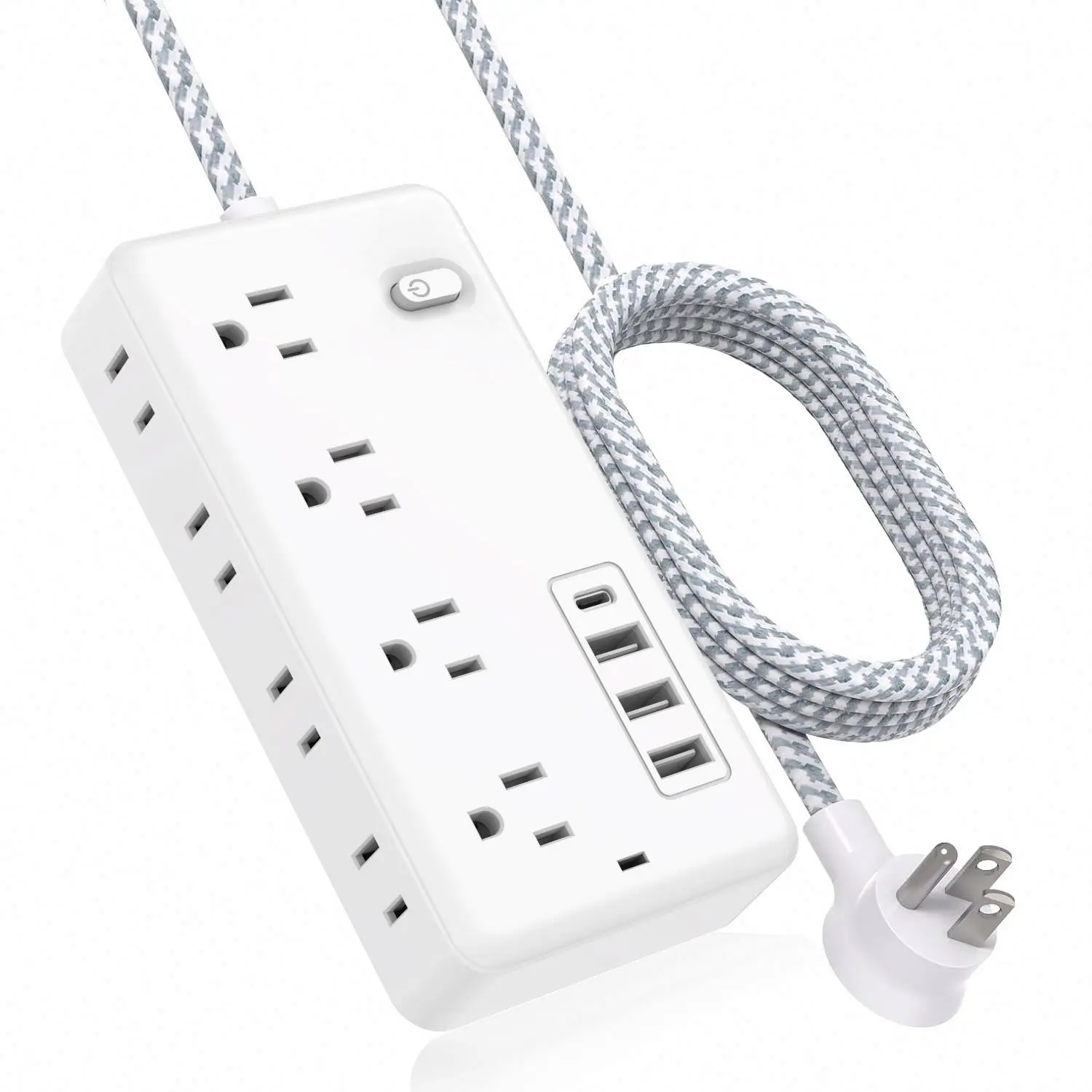 1.2 US cable  Surge Protector Power Strip with 8 Widely Outlets 4 USB Ports Flat Plug Wall Mount Outlet Extender