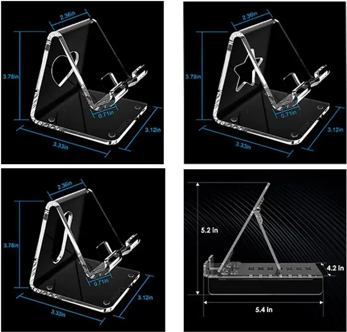 Newest Transparent Acrylic Portable Phone Stand Foldable Height Angle Adjustable Tablet Headphone Stand