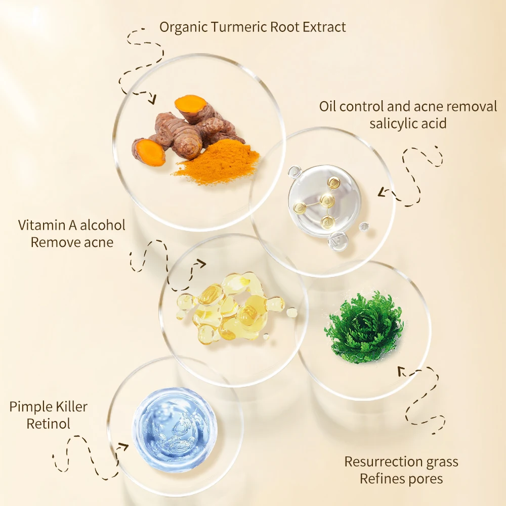 Hot Sale Organic Turmeric Skin Care Set Customizable Acne Dark Spot Whitening Soap Serum Scrub Cream Cleanser Face Skincare Set