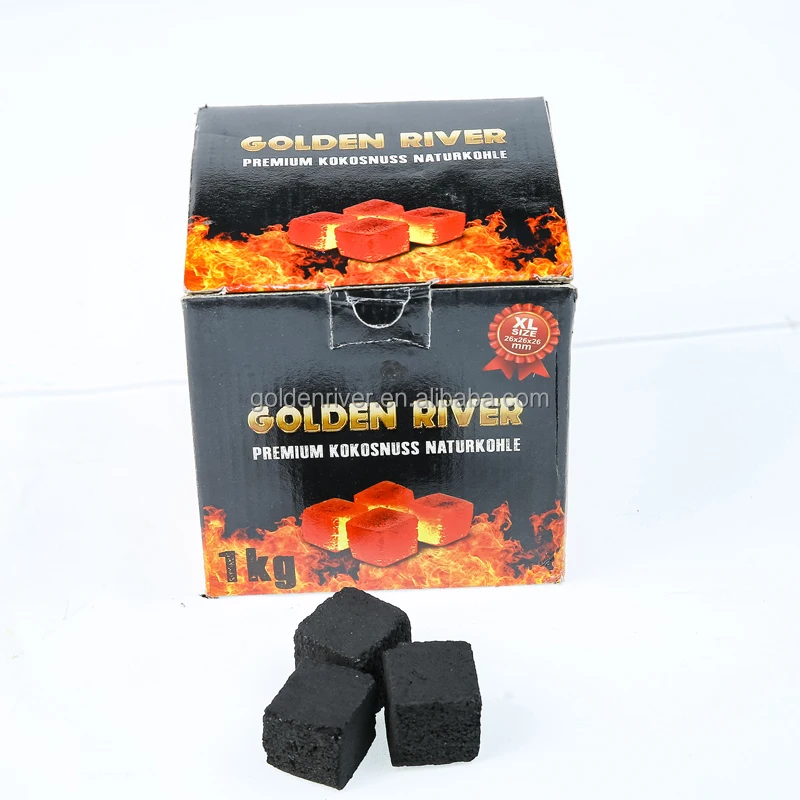 Wholesale good price 1kg Golden River coconut charcoal Black box 26mm