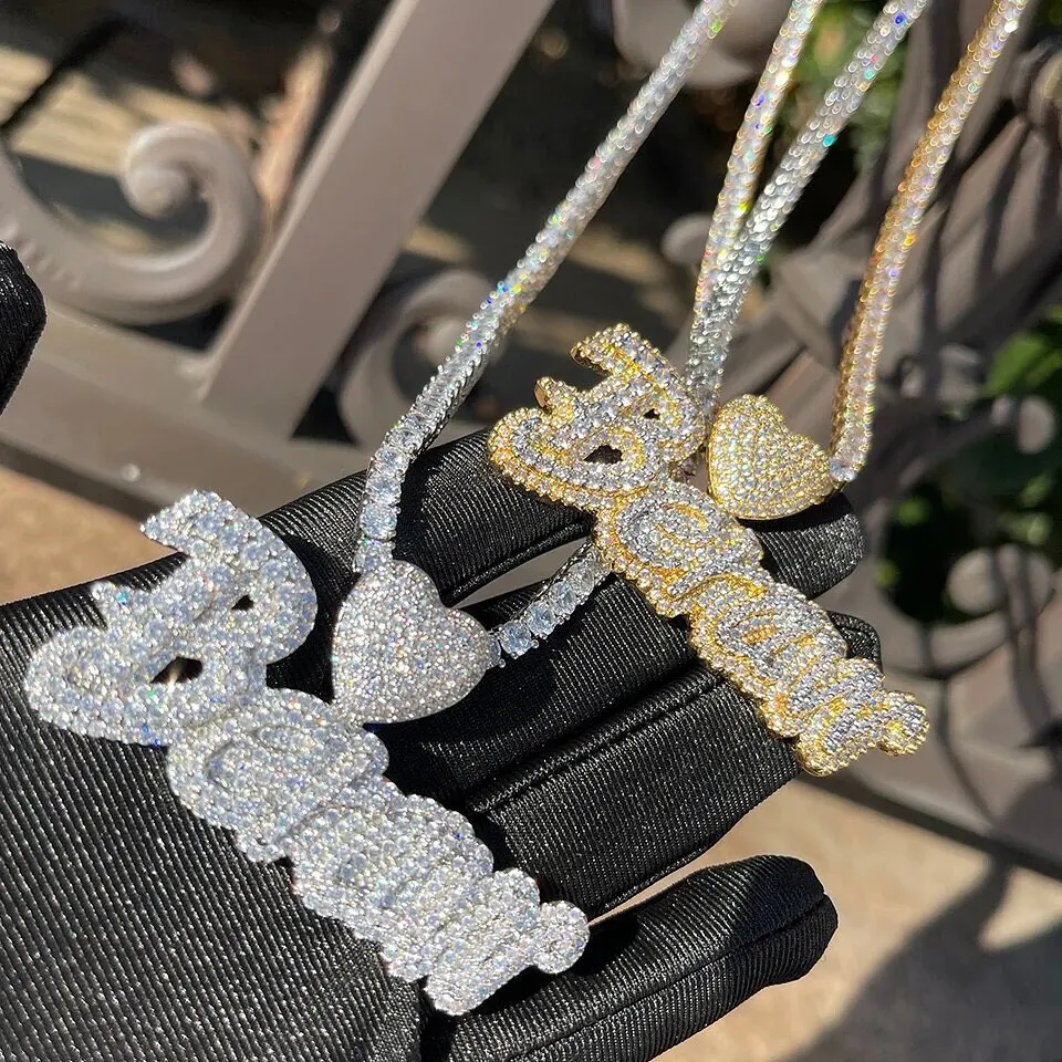 Custom Jewelry Manufacturers 3D Letters Iced Out Emerald Cut VVS Moissanite S925 Trendy Custom Name Pendant