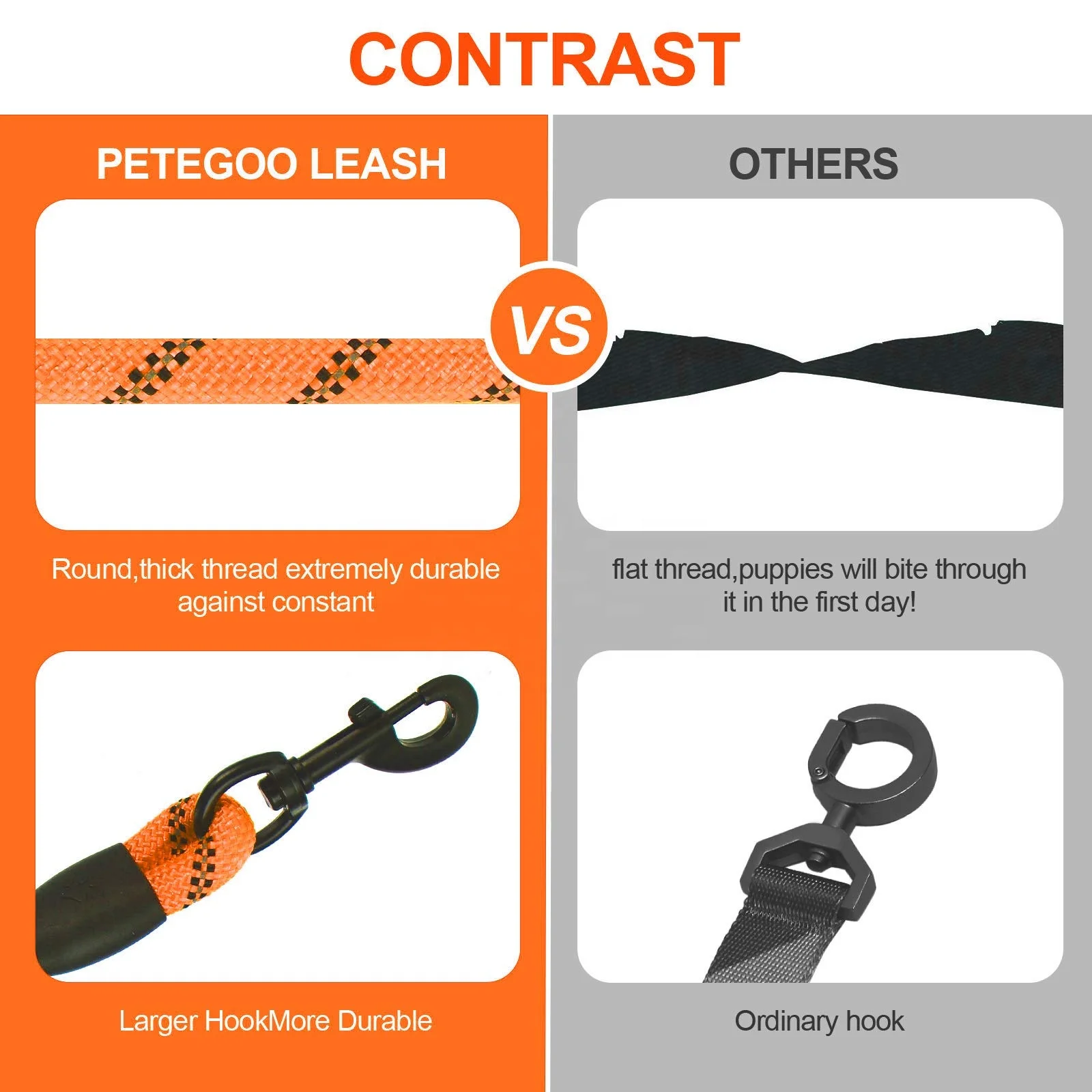 Highly Reflective Nylon Heavy Duty Dog Rope Leash with Soft Padded Anti-Slip Handle Dog Leash