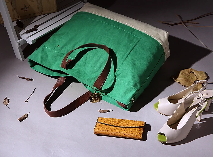 Wholesale Custom Green Canvas Bag 100% Cotton Tote Bag Satin Tote Bag