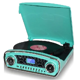 Retro 3 speed turntable with USB encoding, PLL FM radio,  BT receiver, remote control & built-in speaker