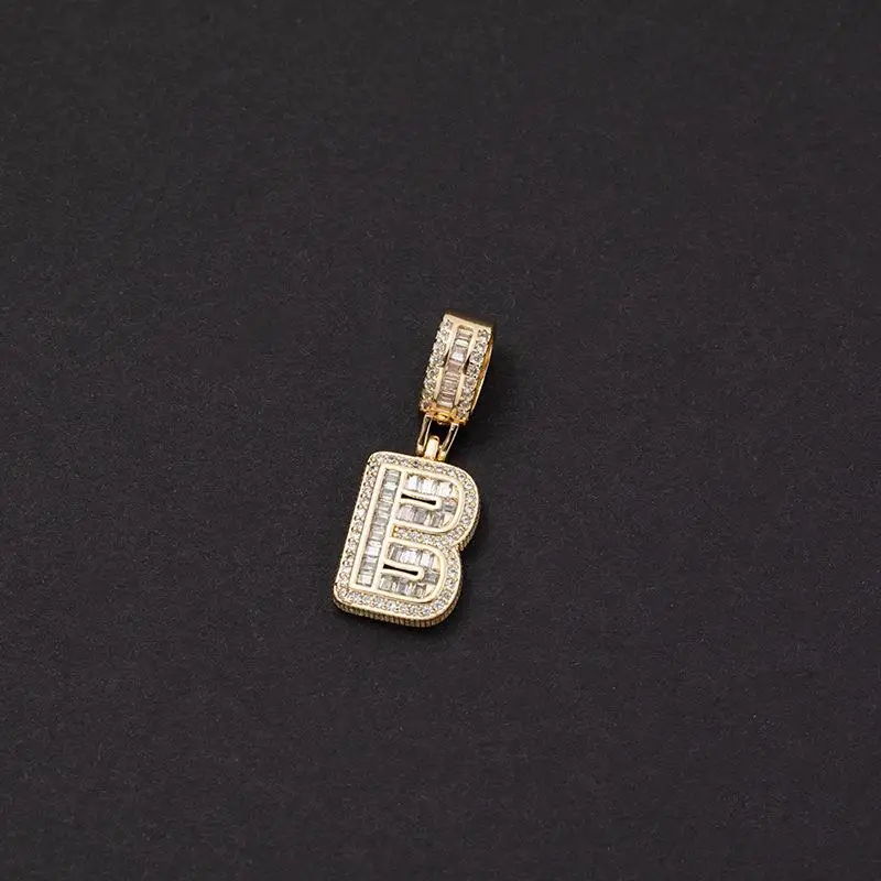 Top Selling Popular Hip-hop Necklace Full Zircon Brass Gold Pendant Necklace 26 Initial Letter Necklace for Women Men