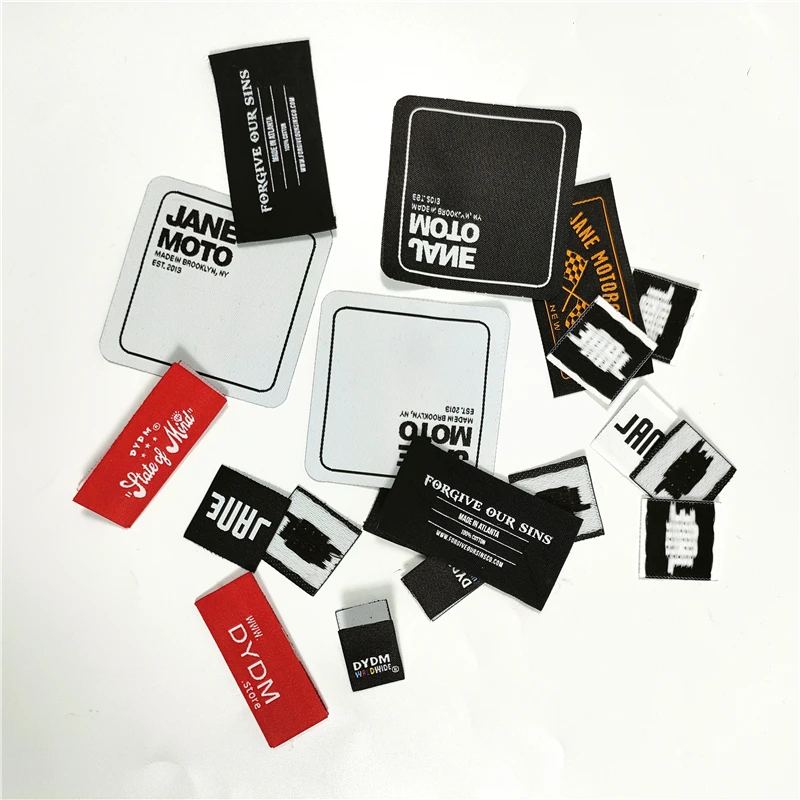 Spain wholesale nice quality blue polyester Letter Name customize designer labels for clothing Center Fold woven garment label