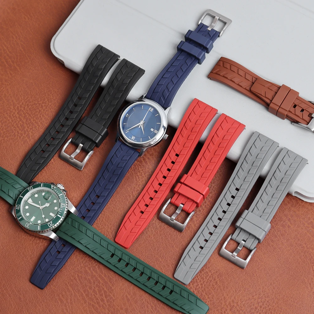 New Arrival FKM Rubber Watch Strap 20/22mm Quick Release Tire Tread Fluororubber Watch Bands Bracelet Multiple Color Options