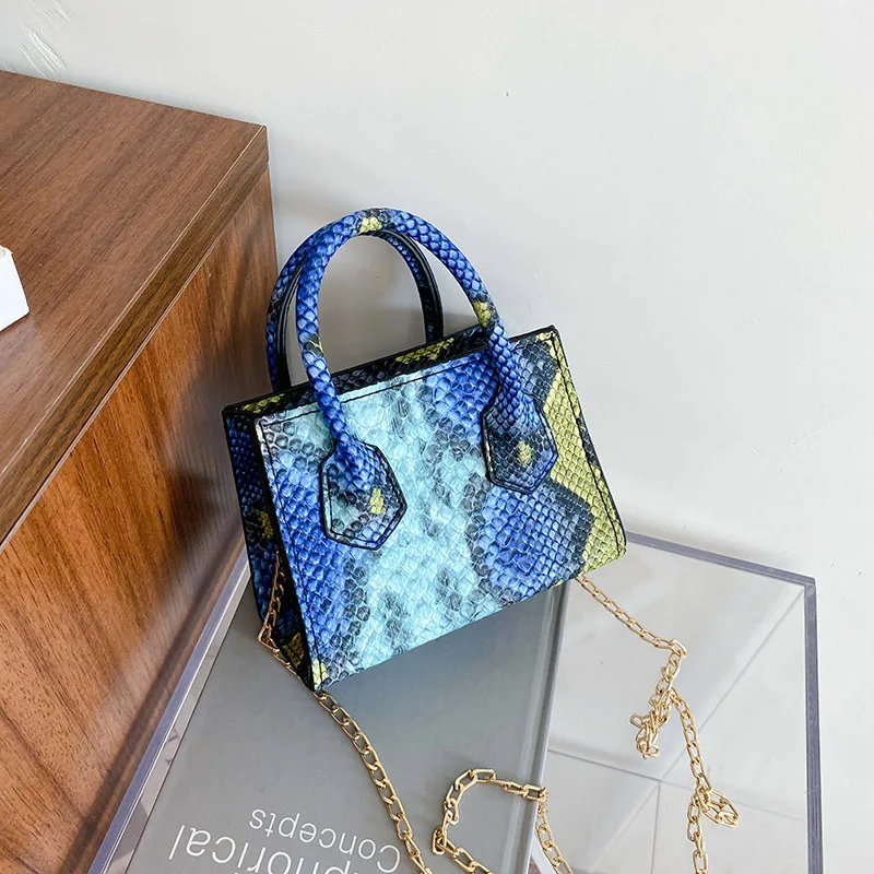 
Luxury Personality Purse Serpentine PU Leather Chain Shoulder Crossbody Bags Colorful Snakeskin Handbags For Women 