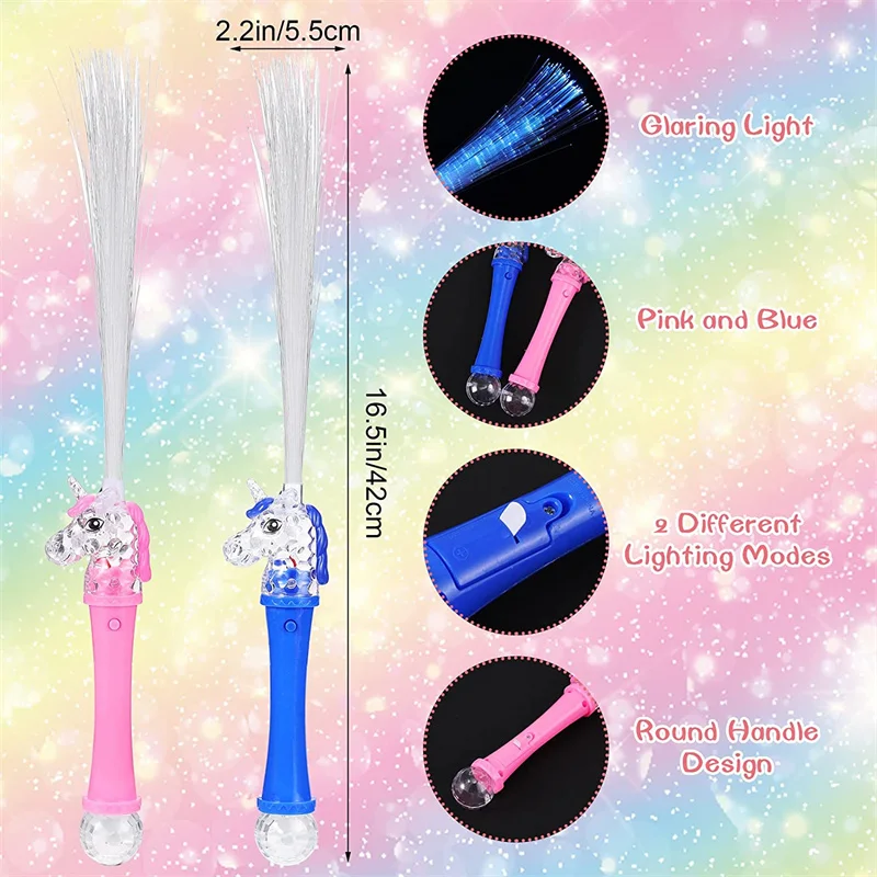 Light Up Unicorn Wand LED Fiber Optic Wand Flashing Unicorn Glow Sticks in The Dark Party Supplies for Kids Birthday Christmas