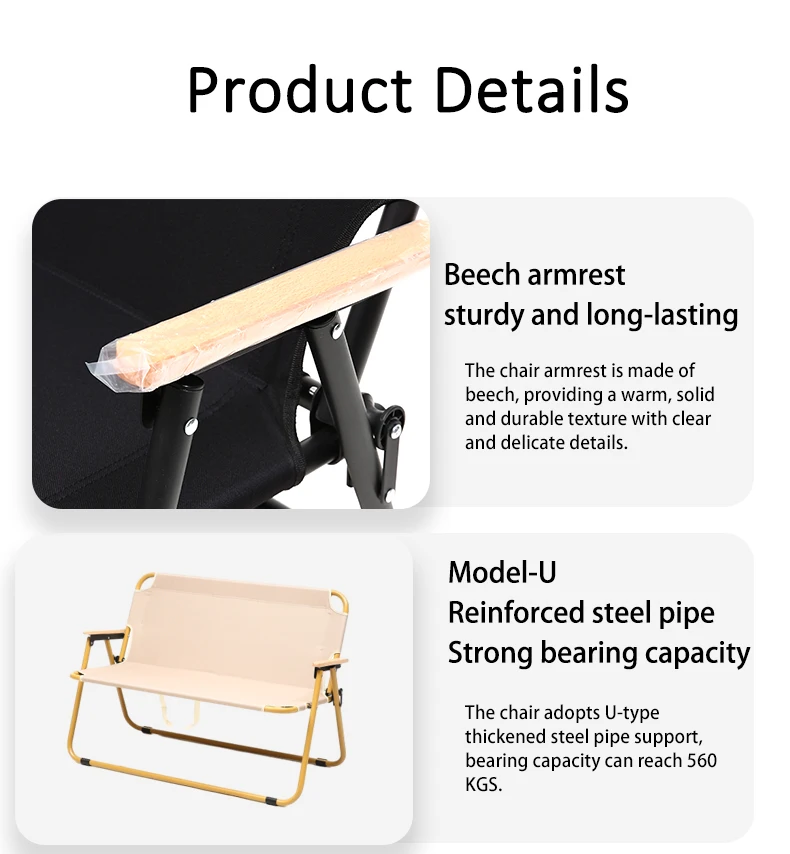 SY Latest Design Portable Outdoor Camping twin Beach Chair metal double seat Foldable Lightweight two-person Camping Chair