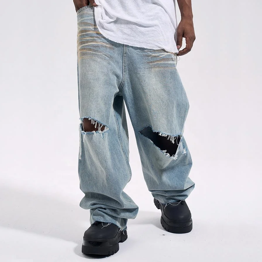 Hot selling ripped jeans men stock fast wholesale jean for mens dropship