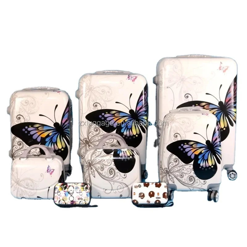 custom printed adjustable travel luggage suitcase butterfly printed colorful hard shell luggage cute patterned suitcase
