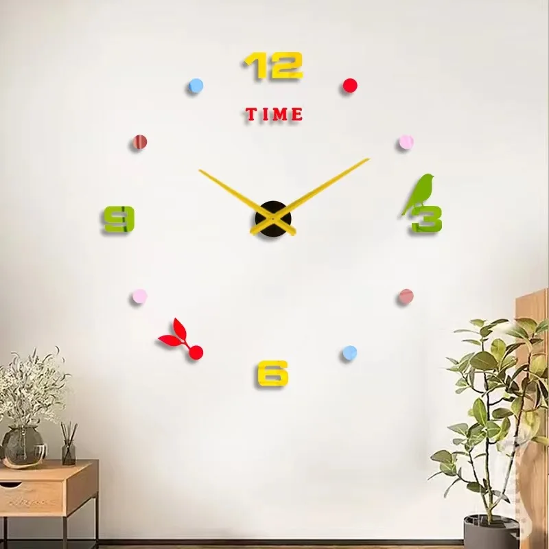 Large DIY 3D Sticker Wall Clock For Home Decor Creative Colorful Acrylic Sticker Modern Wall Clocks Design