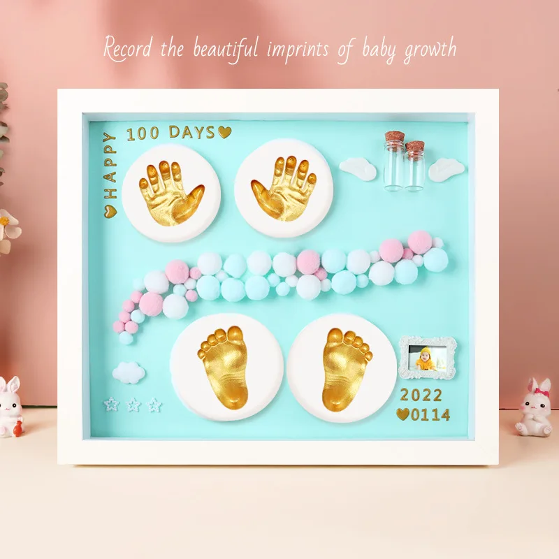 Commemorative hand and foot prints Baby handprints Baby hand and foot prints mud picture frame newborn fetal hair gift