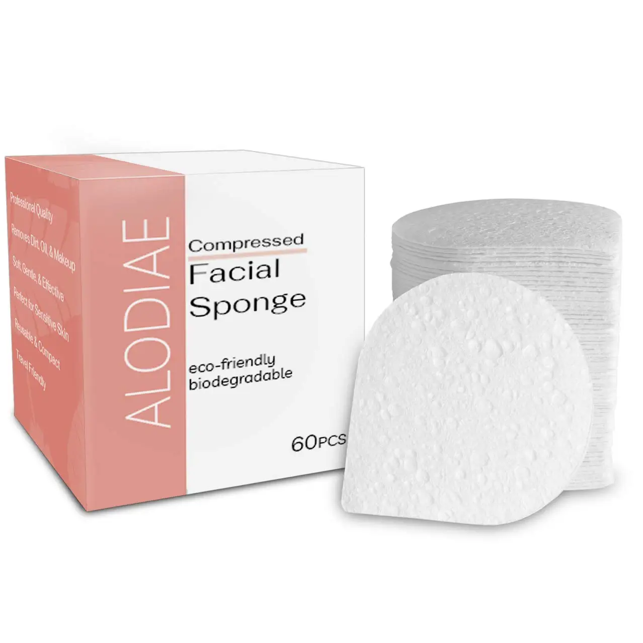 BONNO  60-Count Teardrop Shape 100% Natural Cellulose Compressed Facial Sponges for Facial Cleansing Makeup Removal