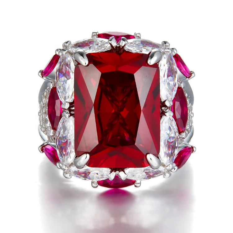 Luxury Ruby Emerald Ring Setting Cubic Zirconia 925 Sterling Silver Chunky Rings