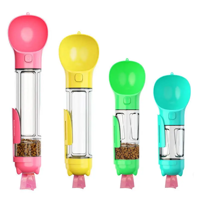 Amazon Hot Sale 4 in 1 Pet Walking Travel Water Feeder Bowl Multifunctional Portable Pet Dog Water Bottle