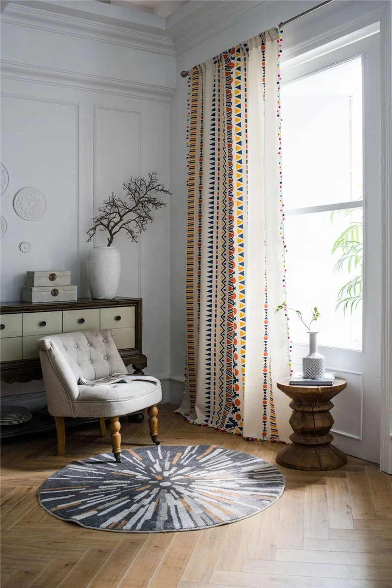 Spring Colorful Bohemian Style Triangle Tassel Curtain  Wedding Backdrop Curtain For Living Room blackout and Bathroom Shower