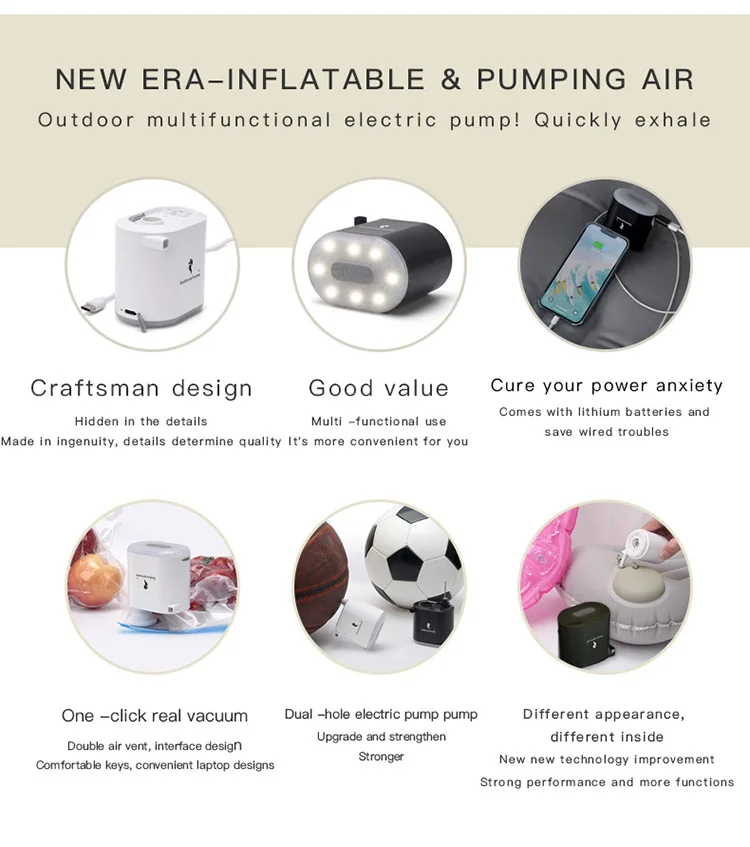 Rechargeable Electric Air Pump 3600mAh With High Pressure Vacuum Function Portable Mini Air Pump Quick Inflate Deflate for Pool