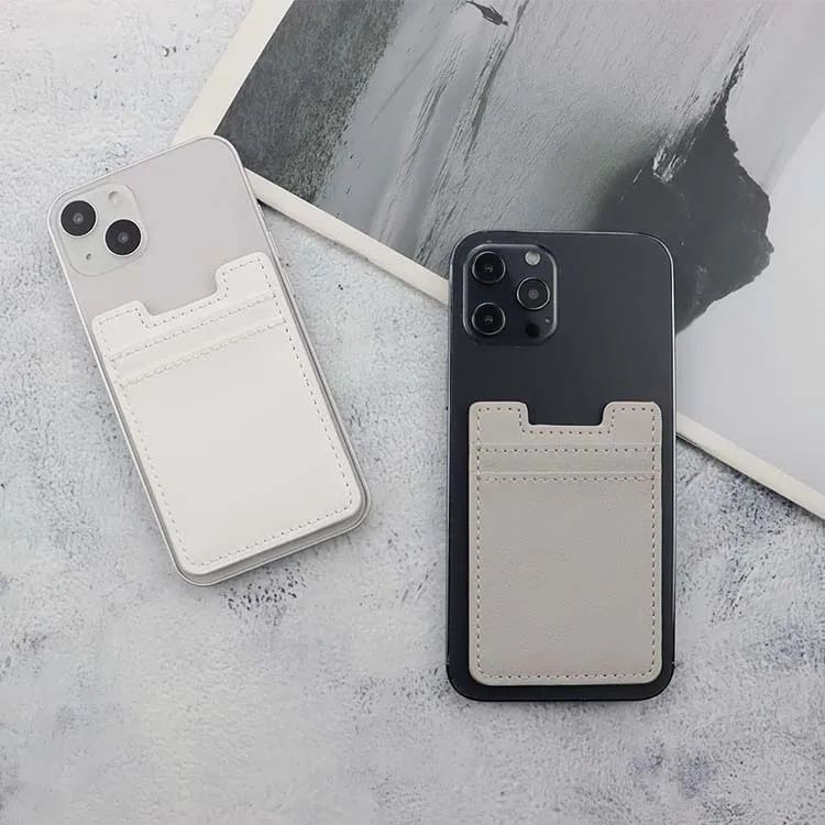 Multifunctional White RFID Phone Credit Card Pocket Wallet PU Leather Phone Adhesive Card Holder For Back of iPhone and Android
