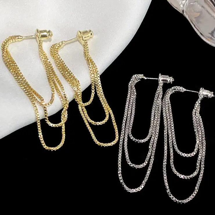 Fashion Wholesale Jewelry Elegant Jewelry Geometric Women Noble Tassels Long Earrings Front Back Dangle Chain Earrings Women