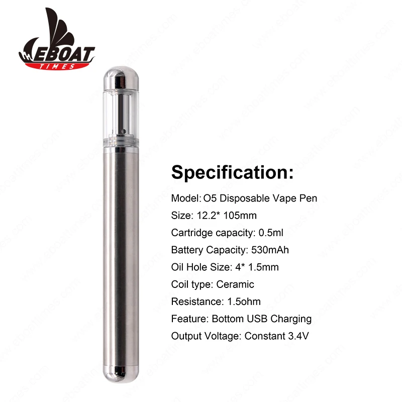 Eboat Times O5 EMPTY 1.0ml glass ceramic cartridge usb rechargeable disposable vape pen for cbd thick oil
