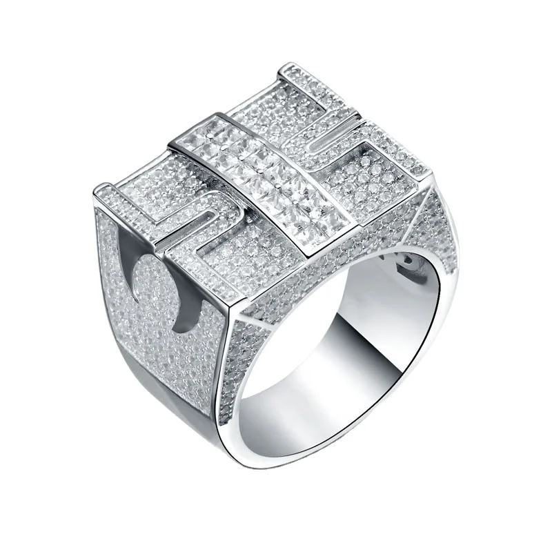 
Hip Hop Designs Jewelry Gold Plated Cubic Zirconia 925 Silver Ring 