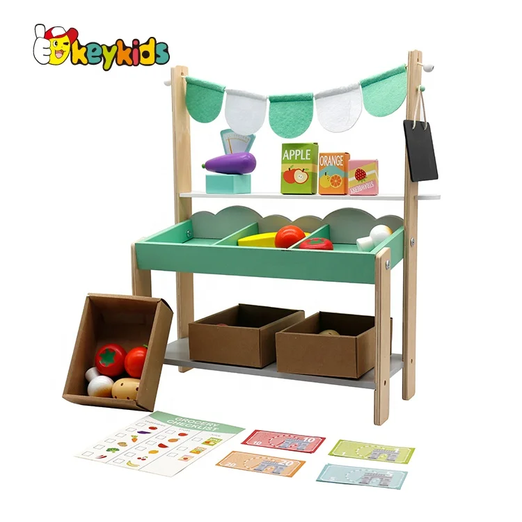 Hot selling pretend play wooden supermarket set toys for kids W10A107