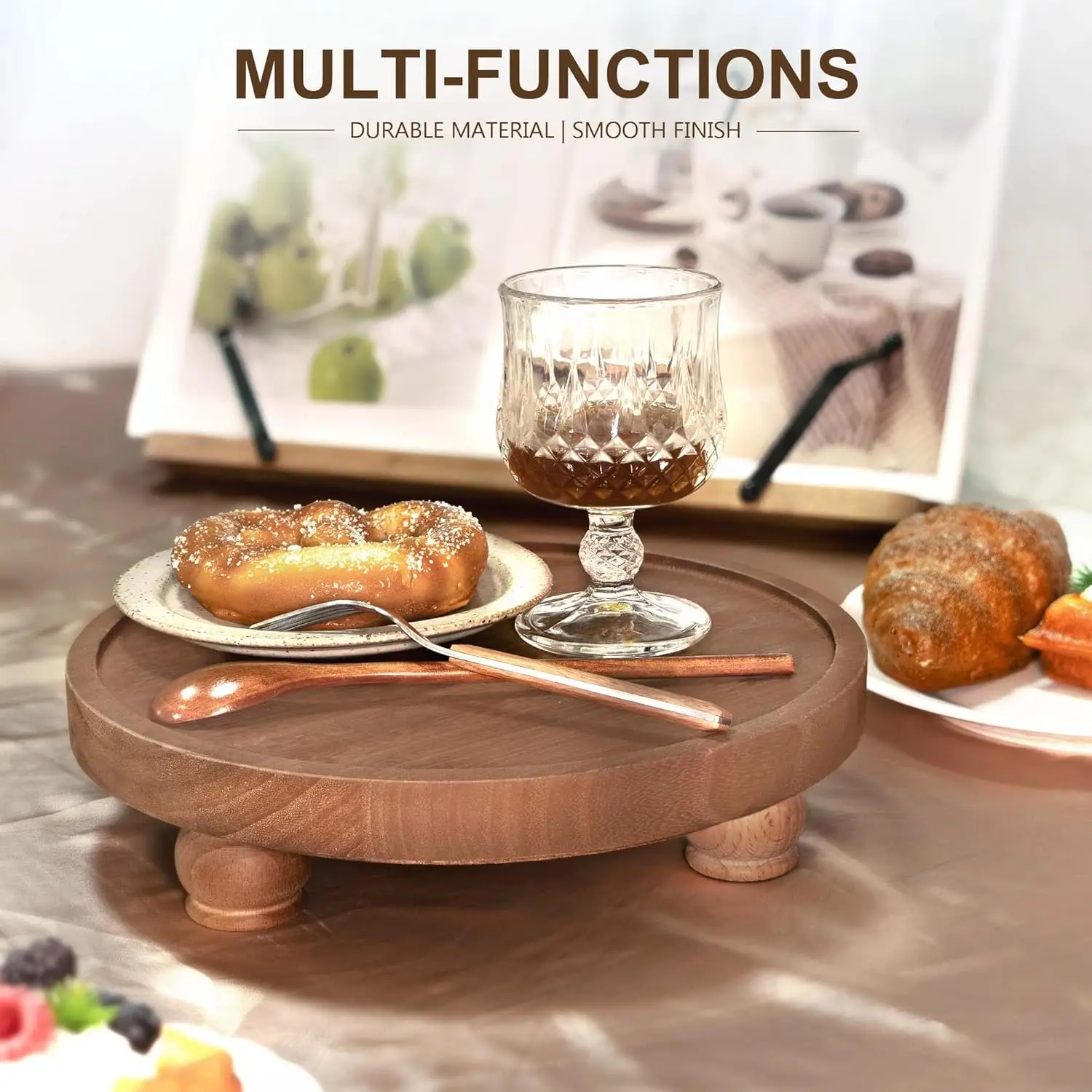 Wood Pedestal Stand Round Board Acacia Wood Riser Acacia Pedestal Board Round Pedestal Riser Kitchen Display Stand Plant Holder