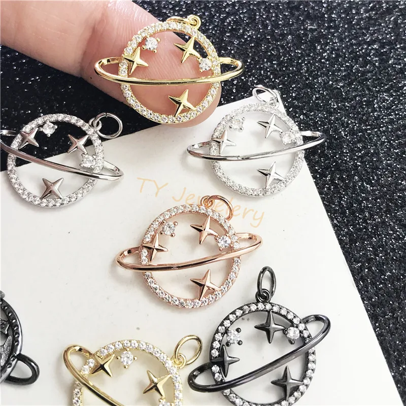 Fashion Micro Pave CZ Cubic Zirconia Beads Earth Charm shape Pendants With Crystal Rhinestones Pave Brass Jewelry Pendant