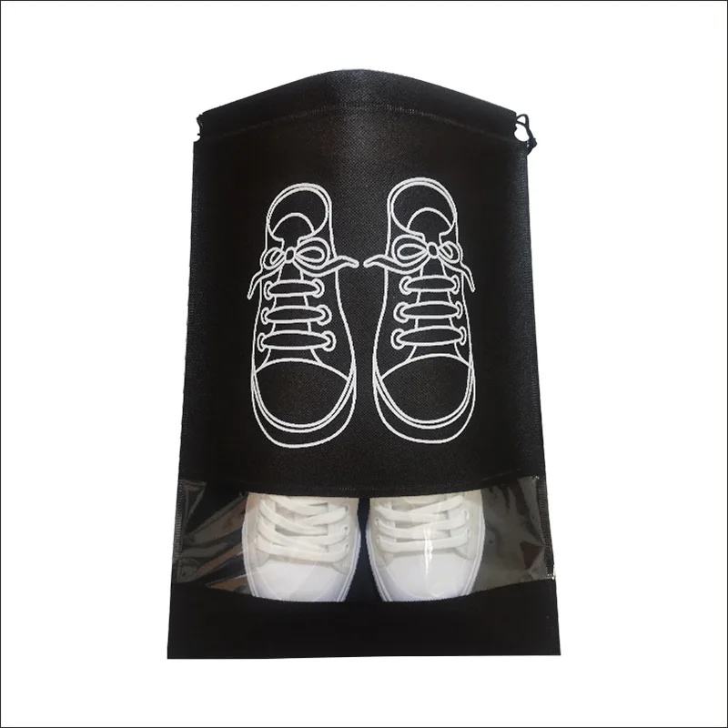 
Fashional reusable black non woven drawstring shoe bag with PVC window 