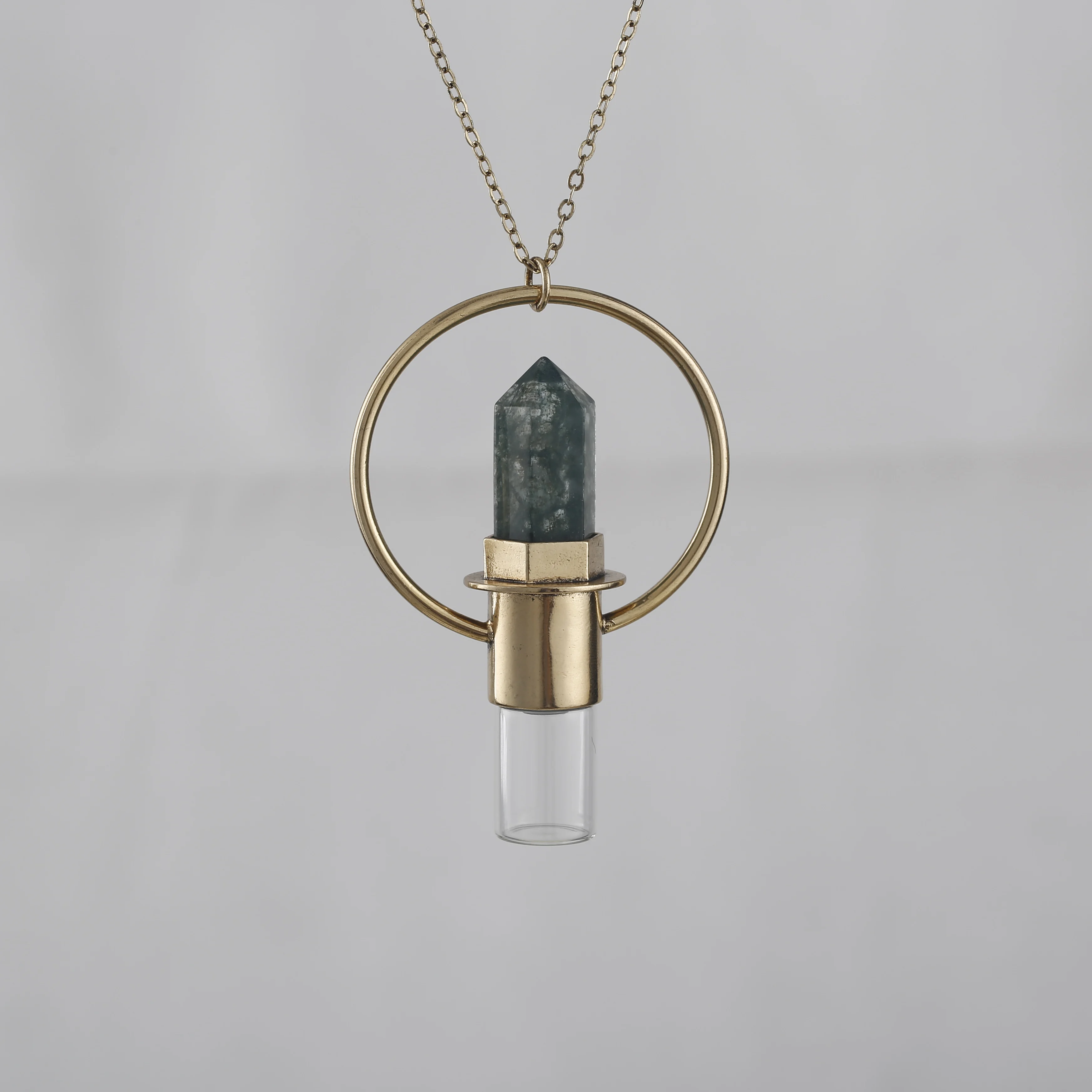Retro Crystal Hexagonal Column Crystals Healing Natural Stone Jewelry Roller Ball Perfume Essential Oil Bottle Pendant Necklace