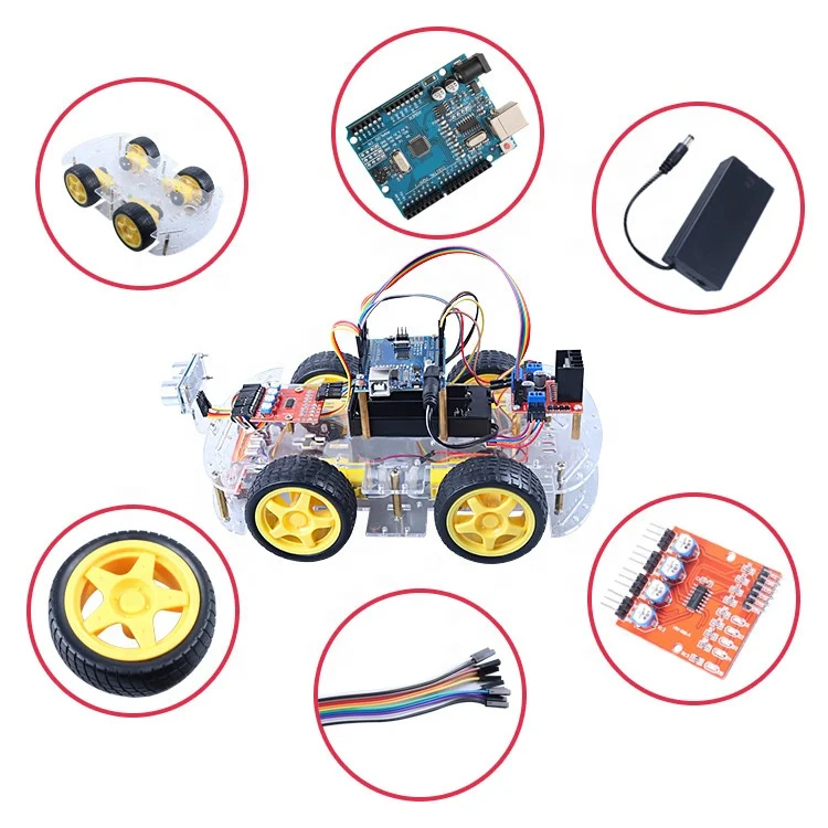 High tech 4WD Smart car kit support Blue tooth tracking ultrasonic obstacle avoidance programmable robot Use for Arduino  DIY