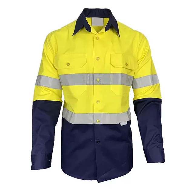 Wholesale Ansi High Visibility Reflective Tape Cotton Long Sleeve Safety Work Shirt
