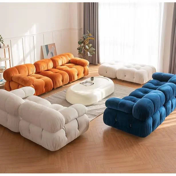 Nordic Lounge Furniture L Shape Modular Sofa Sectional Couch Set Modern Modulable Combination Velvet Sofa with Ottoman 1 Set YSS