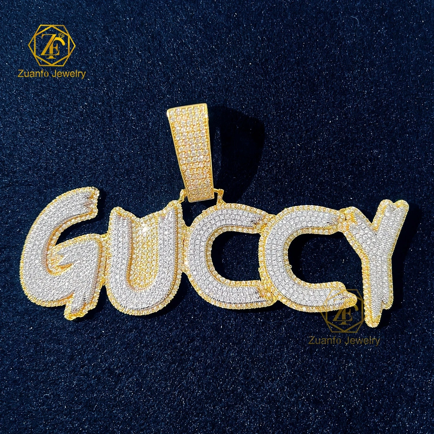 Hip Hop Jewelry Iced Out Letter Name Pendant Two Tones Pass Diamond Tester Baguette VVS Moissanite Luxury Custom Logo Pendant