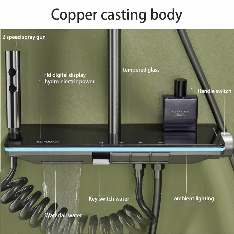 Trendy Designs LED Digital Bathtub Bathroom Shower Sets Thermostatic Rainfall Shower Faucet Set Bathroom Accessories