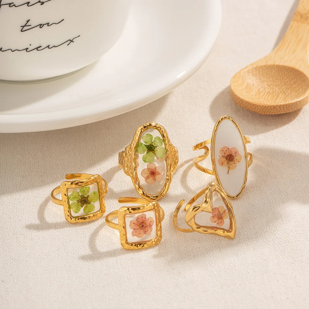 Eternal Flower Open Ring  PVD Gold Plated Stainless Steel Eternal Plum Flower Ring for Girls