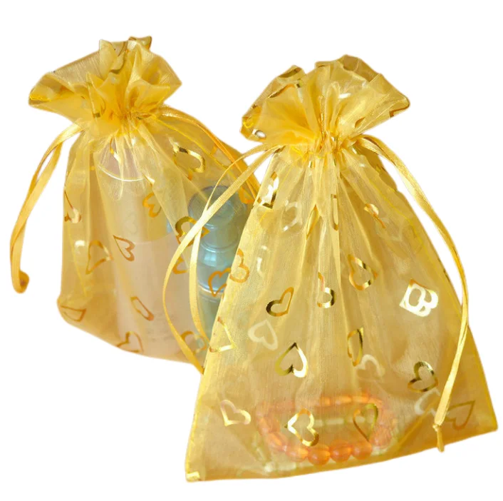 Hot stamping mesh yarn gift bag jewelry packaging bunch mouth organza pearl yarn bag