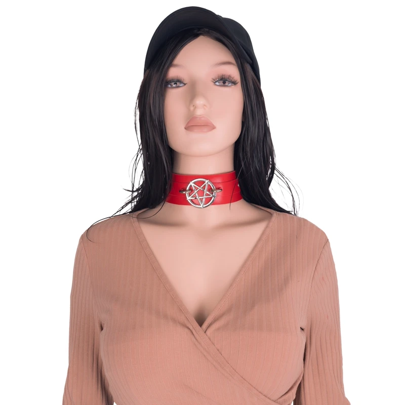 Women Leather Collar Lingerie Collar Gothic Pentagram Adjust Performance Halloween Carnival Rave Party Night Costume Accessory